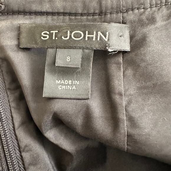 St. John Pencil Skirt Jacquard Geometric Black Tan 8 Career Office Quiet Luxury - Picture 5 of 10